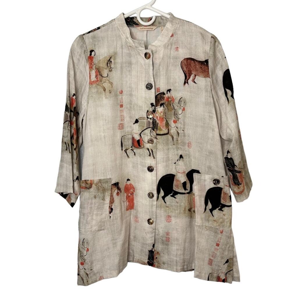 Soft Surroundings Asian Song Dynasty Button Front Tunic Shirt Top Size Medium